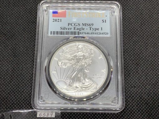 2021 (新品) アメリカ「イーグル・ウオーキング リバティ」(タイプ１) 純銀 1オンス 銀貨 PCGS MS70 (ファーストストライク®) #6589 - 画像 (2)