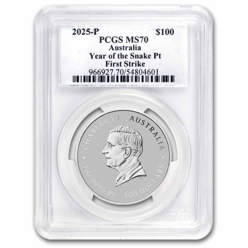 2025年 (新品) オーストラリア「 干支 十二支・巳年 蛇年」純プラチナ 1オンス プラチナ貨 PCGS MS70 (ファーストストライク、レッドレーベル) - 画像 (2)