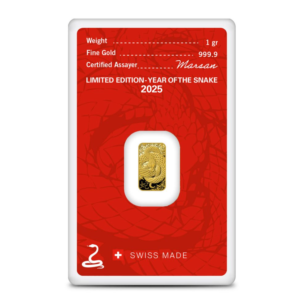 2025 (New) Argor Heraeus Lunar Year of the Snake Gold 1 gram Bar - Gold ...