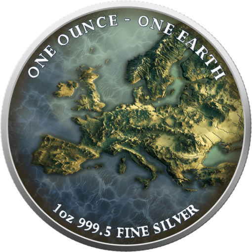 2022 (New) Fiji Earth Continents Europe Silver 1 oz Color Coin - Image 2