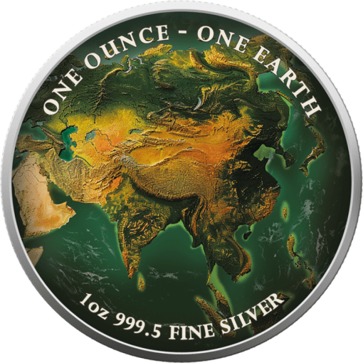 2022 (New) Fiji Earth Continents Asia Silver 1 oz Color Coin - Image 2