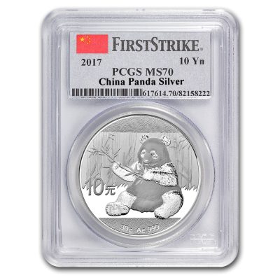 2017年 (新品) 中国「パンダ」純銀 30グラム 銀貨 PCGS MS70 (ファーストストライク)