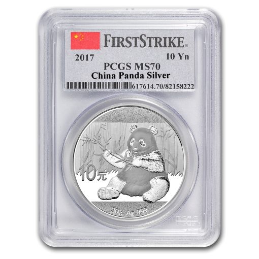2017年 (新品) 中国「パンダ」純銀 30グラム 銀貨 PCGS MS70 (ファーストストライク)