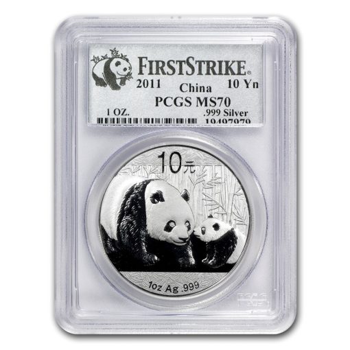 2011年 (新品) 中国「パンダ」純銀 1オンス 銀貨 MS70 (ランダムラベル) - 画像 (2)