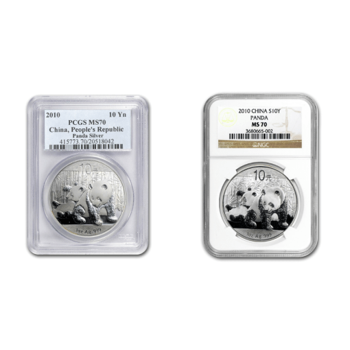 2010年 (新品) 中国「パンダ」純銀 1オンス 銀貨 MS70 (ランダムラベル)