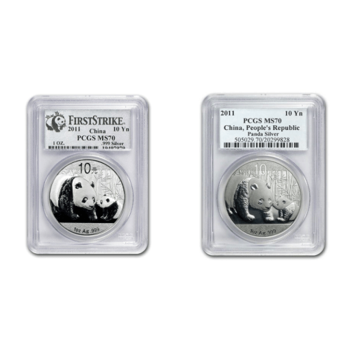 2011年 (新品) 中国「パンダ」純銀 1オンス 銀貨 MS70 (ランダムラベル)