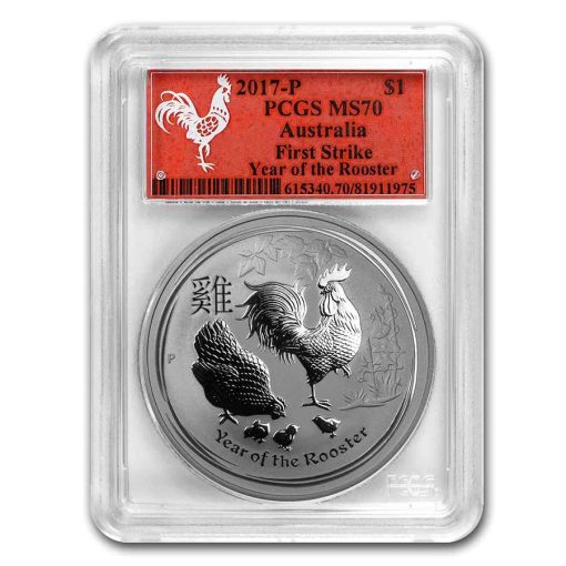 2017年 (新品) オーストラリア「干支 十二支・ 酉年 鳥」純銀 1オンス 銀貨 PCGS MS70 (ファーストストライク、レッドレーベル)