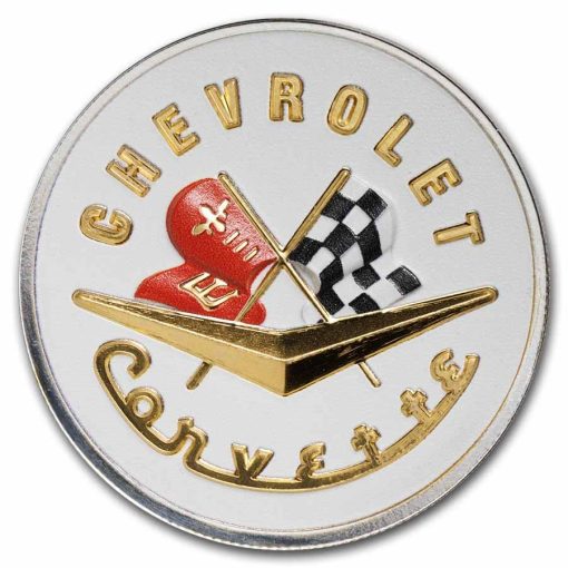 (New) USA Corvette Classic Emblem Silver 2 oz High Relief Color Round - Image 2