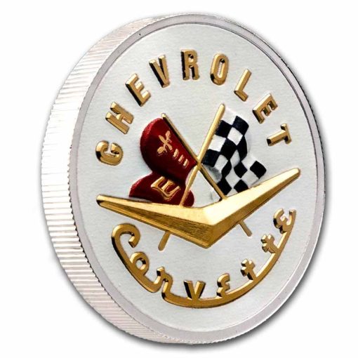 (New) USA Corvette Classic Emblem Silver 2 oz High Relief Color Round - Image 4