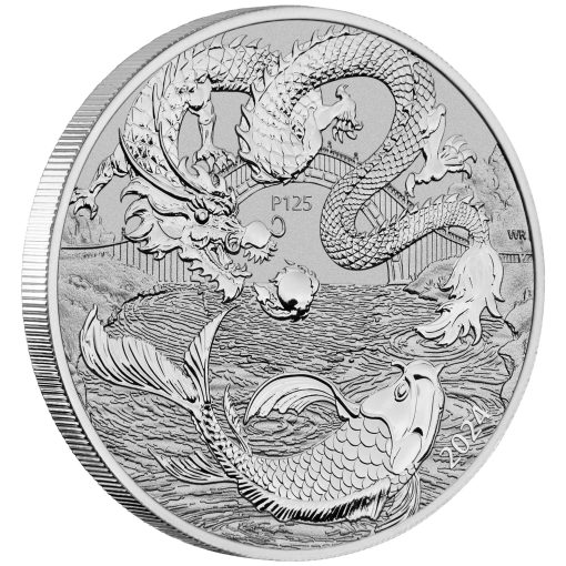 2024年 (新品) オーストラリア「ドラゴン・龍と鯉」純プラチナ 1オンス リバースプルーフ プラチナ貨 - 画像 (4)