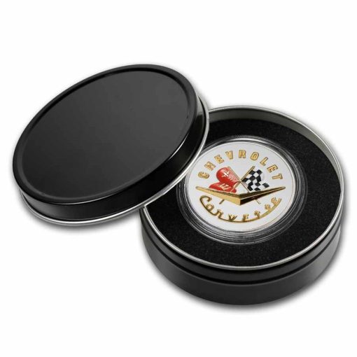 (New) USA Corvette Classic Emblem Silver 2 oz High Relief Color Round - Image 5