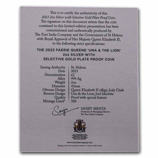 2023 (New) St. Helena Faerie Queene Series Una And The Lion Silver 2 oz Gilded Proof Coin - Image 6