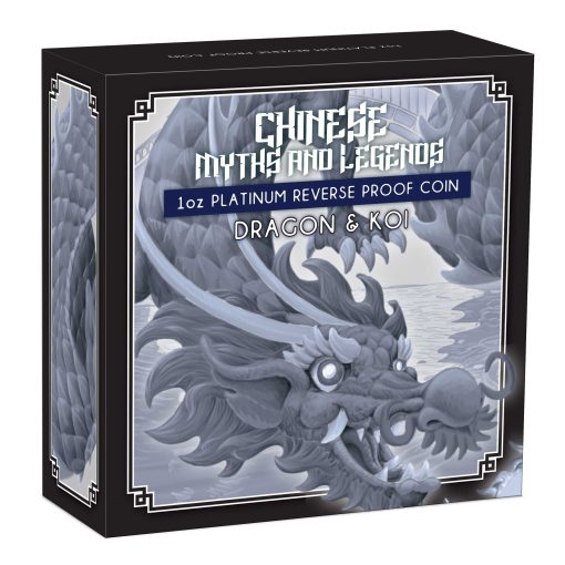 2024年 (新品) オーストラリア「ドラゴン・龍と鯉」純プラチナ 1オンス リバースプルーフ プラチナ貨 - 画像 (5)