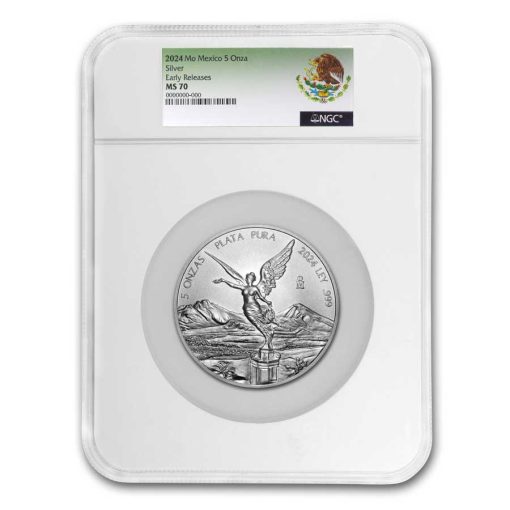 2024 (New) Mexico Libertad Silver 5 oz Coin NGC MS70 (Early Release, Coat of Arms)