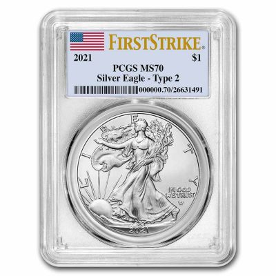 2021年 (新品) アメリカ「イーグル・ウオーキング リバティ」純銀 1オンス 銀貨 PCGS MS70 (ファーストストライク)【2型】