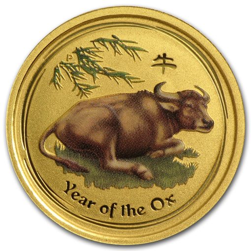 2009 (New) Australian Year of the Ox Lunar Gold 1/10 oz Color Coin