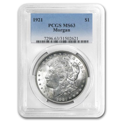 1921 USA Morgan Dollar 90% Silver Brilliant Uncirculated Coin PCGS MS63