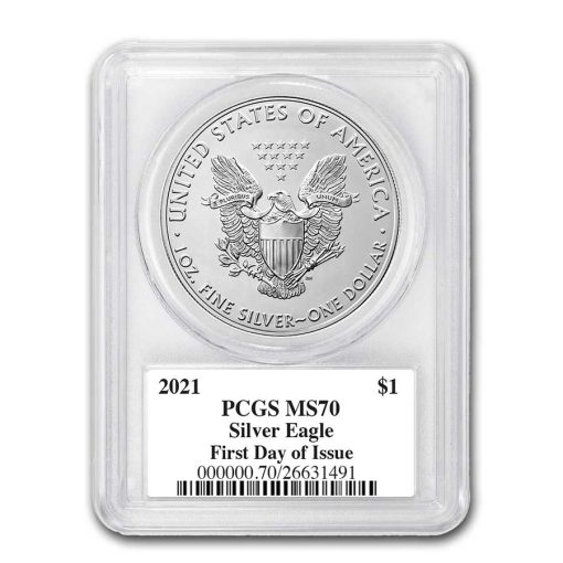 2021年 (新品) アメリカ「イーグル・ウオーキング リバティ」純銀 1オンス 銀貨 PCGS MS70 (発行初日、黒レーベル)【1型】 - 画像 (2)