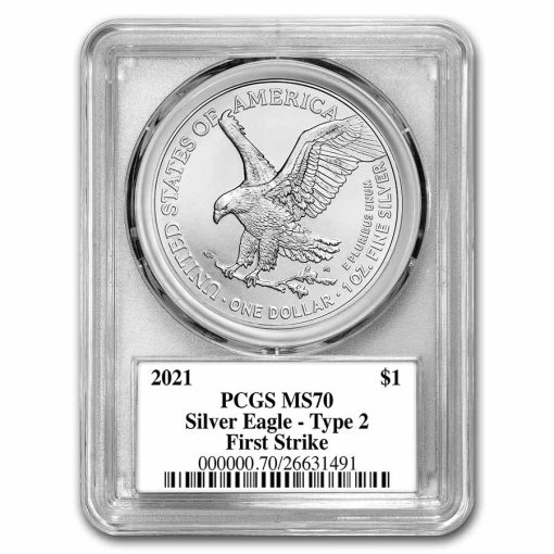 2021年 (新品) アメリカ「イーグル・ウオーキング リバティ」純銀 1オンス 銀貨 PCGS MS70 (ファーストストライク、黒ラベル)【2型】 - 画像 (2)