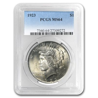 1923年 アメリカ ピースドル 90% 銀 流通 銀貨 PCGS MS64