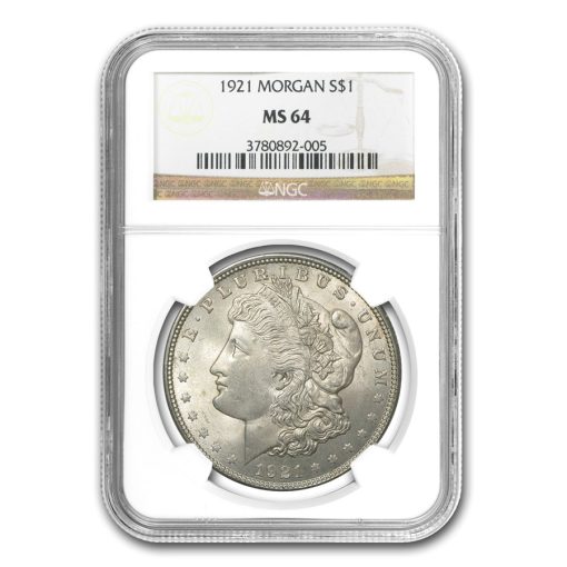 1921 USA Morgan Dollar 90% Silver Circulated Coin NGC MS64