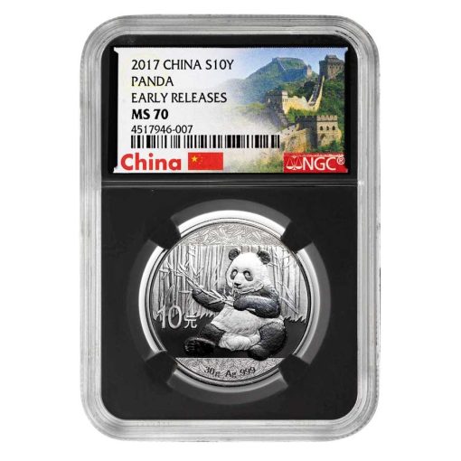 2017年 (新品) 中国「パンダ」純銀 30グラム 銀貨 NGC MS70 (早期リリース)
