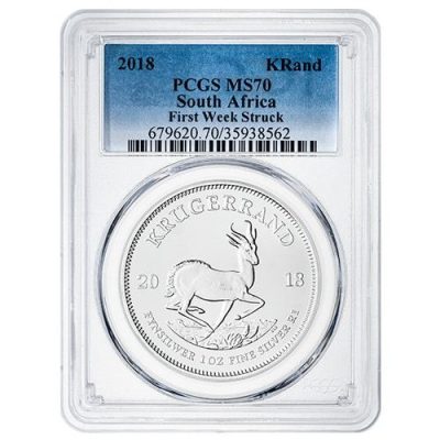 2018年 (新品) 南アフリカ「クルーガーランド」純銀 1オンス 銀貨 PCGS MS70 (初週発行)