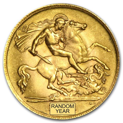 Random Year Great Britain Half Sovereign 91.67％ Gold Average Circulated Coin