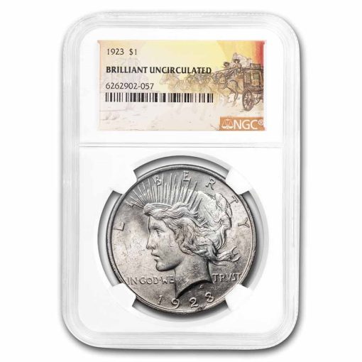 1923 USA Stage Coach Peace Dollar 90% Silver Brilliant Uncirculated Coin NGC