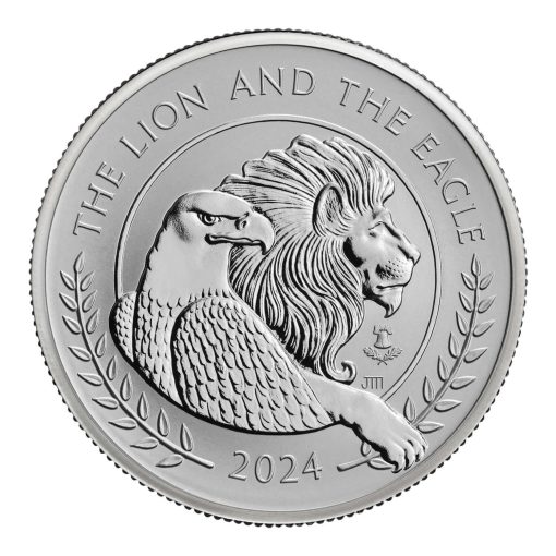 2024年 (新品) イギリス「ライオンとワシ」純銀 2オンス リバースプルーフ 銀貨 - 画像 (2)