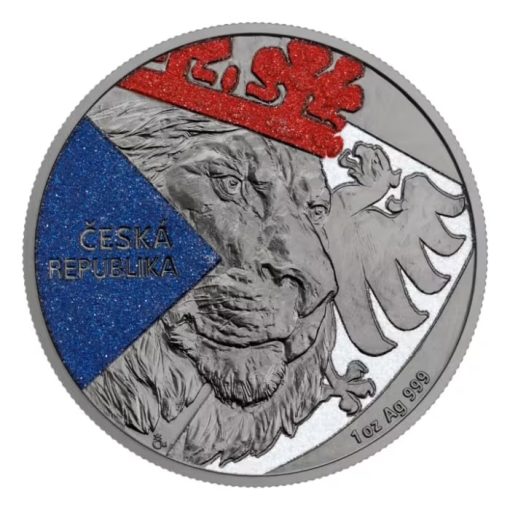 2024 (New) Niue Czech Lion Black Platinum with Diamond Effect Silver 1 oz Gilded Coin - Image 2