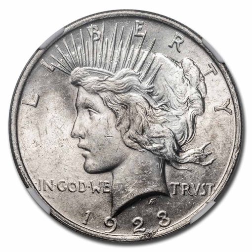 1923 USA Stage Coach Peace Dollar 90% Silver Brilliant Uncirculated Coin NGC - Image 2