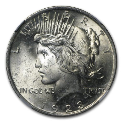 1923年 アメリカ ピースドル 90% 銀 流通 銀貨 NGC MS63 (ランダムラベル) - 画像 (2)