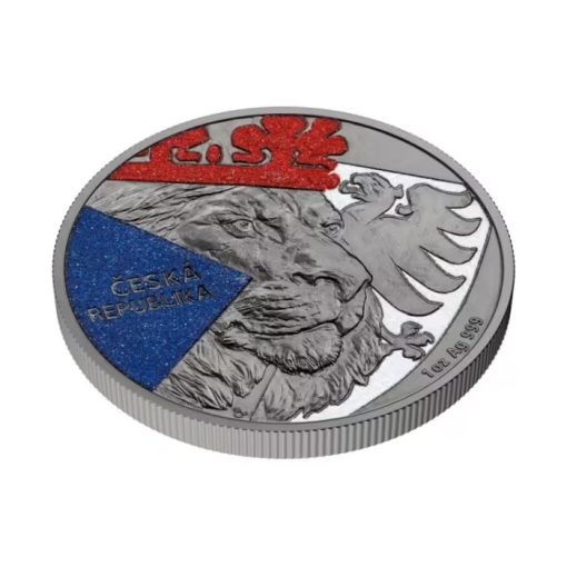 2024 (New) Niue Czech Lion Black Platinum with Diamond Effect Silver 1 oz Gilded Coin - Image 4